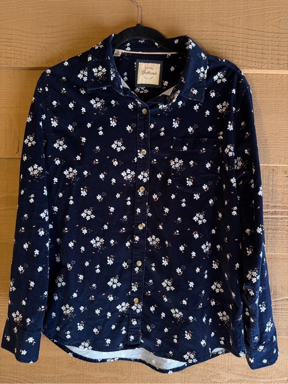 Jachs Girlfriend Navy Floral Corduroy Button Down Shirt Jacket Large L Cord